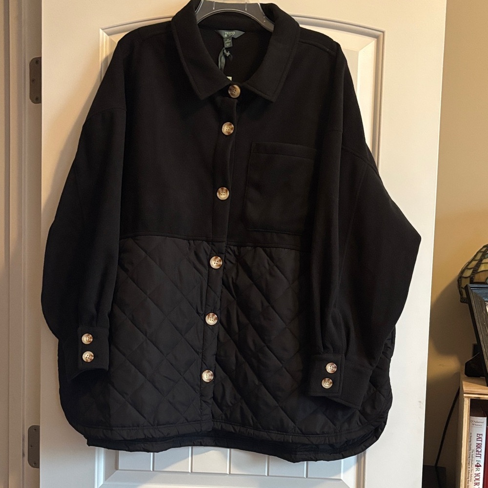 Terra & Sky Black Quilted & Fleece Utility Jacket